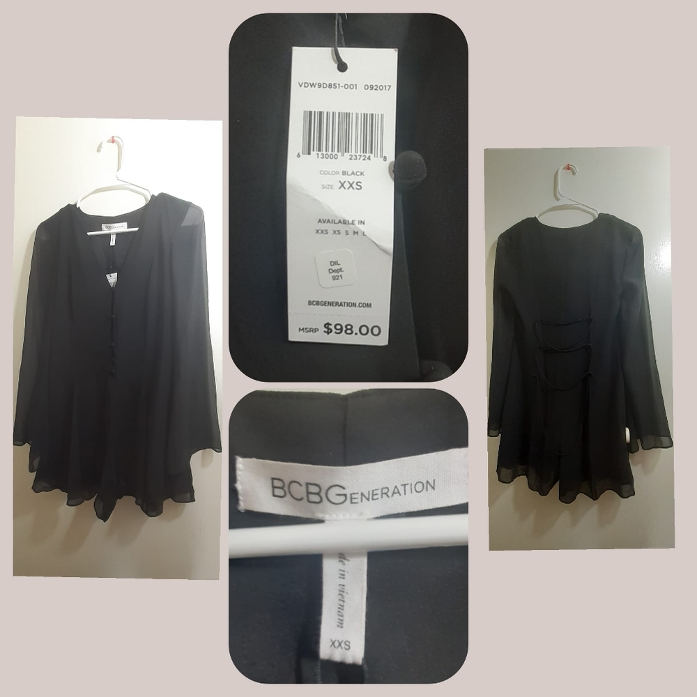 BCBG GENERATION Black Long Sleeve Midi Blouse Dres